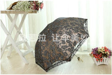 Load image into Gallery viewer, 1 piece Princess Sun double Lace Parasol Arched UV Creative three Folding Pongee Sunny Women anti UV waterproof Custom Umbrella
