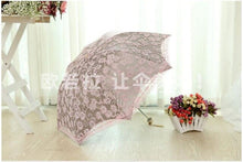 Load image into Gallery viewer, 1 piece Princess Sun double Lace Parasol Arched UV Creative three Folding Pongee Sunny Women anti UV waterproof Custom Umbrella
