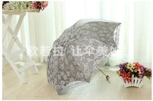 Load image into Gallery viewer, 1 piece Princess Sun double Lace Parasol Arched UV Creative three Folding Pongee Sunny Women anti UV waterproof Custom Umbrella
